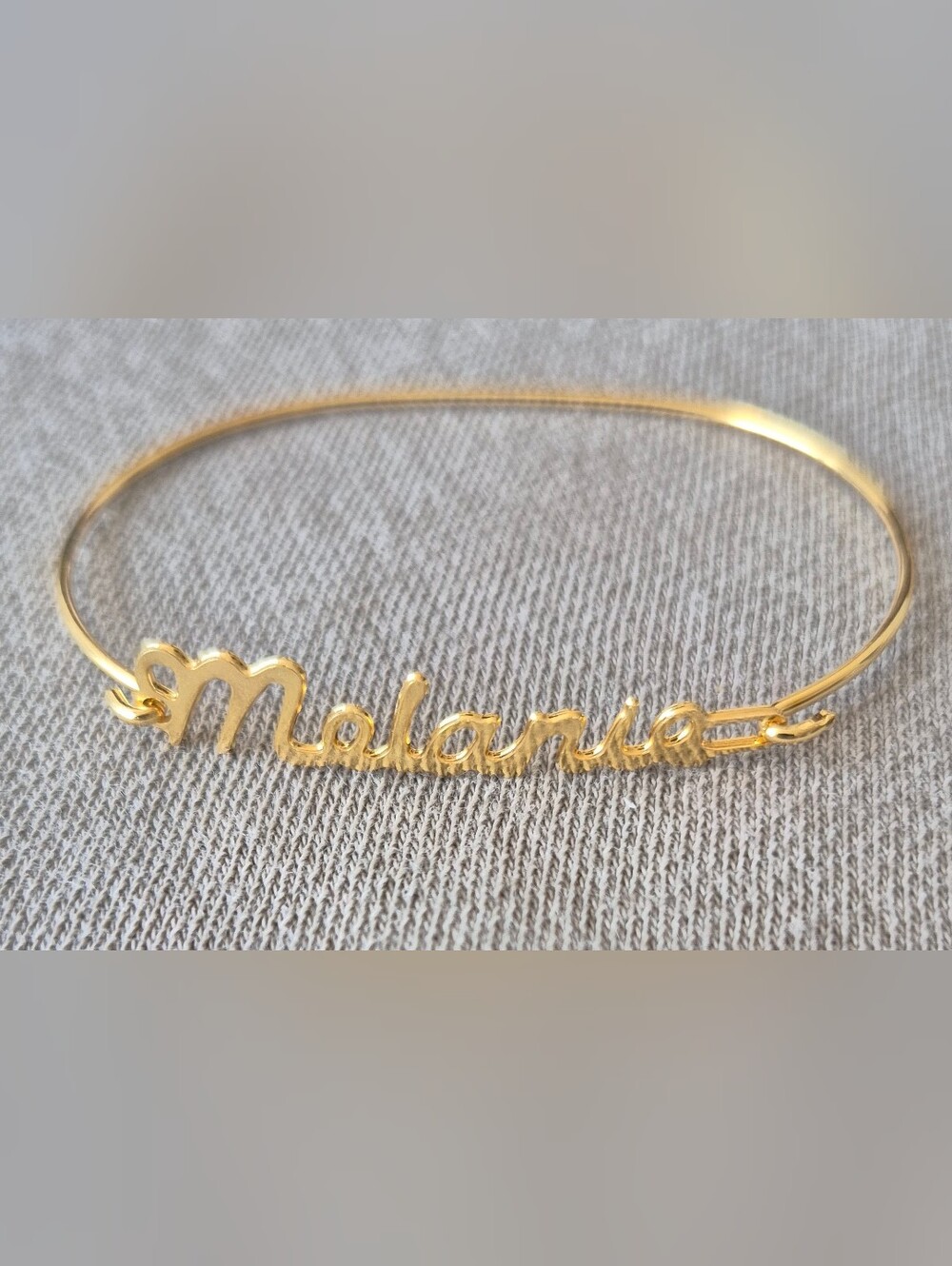Personalized Gold Script Name Bangle Necklace - Melania